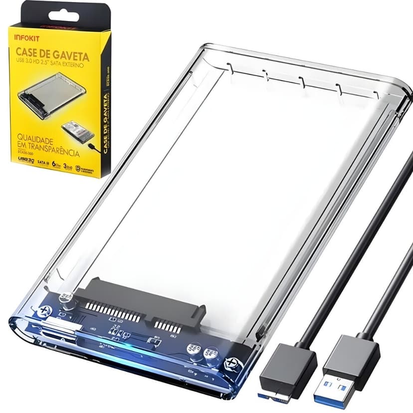 Case de Gaveta Infokit para HD/SSD 2.5" SATA USB 3.0 Transparente