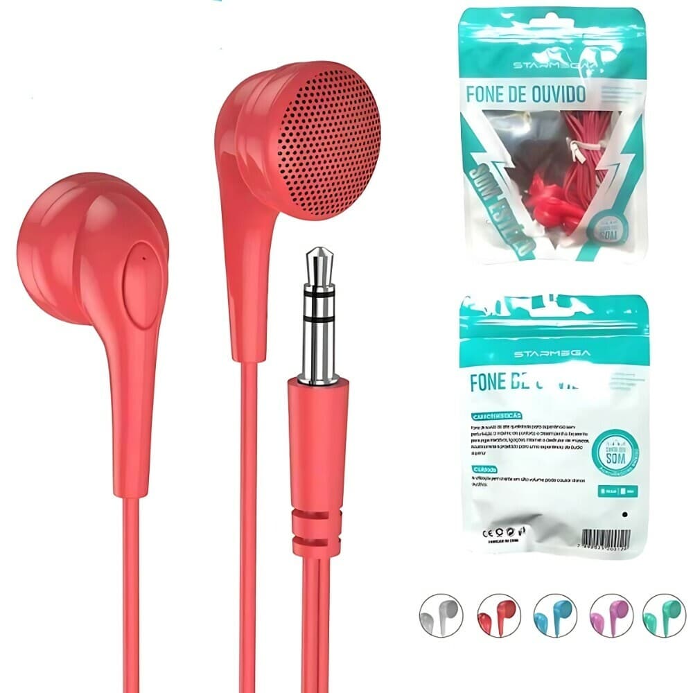 Fone de Ouvido Stereo Intra-Auricular Starmga ST-2003 Vermelho - Imagem 1