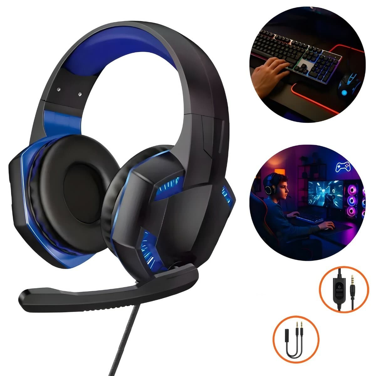 Fone De Ouvido Headset Gamer Lehmox LED Azul com Microfone para PC e Consoles - Imagem 3