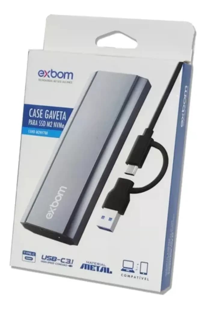 Case Gaveta Exbom para SSD M.2 NVMe USB-C 3.1 - Imagem 1