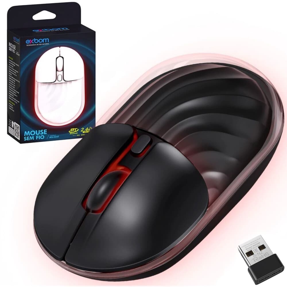 Mouse Sem Fio Exbom MS-S22T Dual Mode 2.4GHz + Bluetooth Transparente - Imagem 1