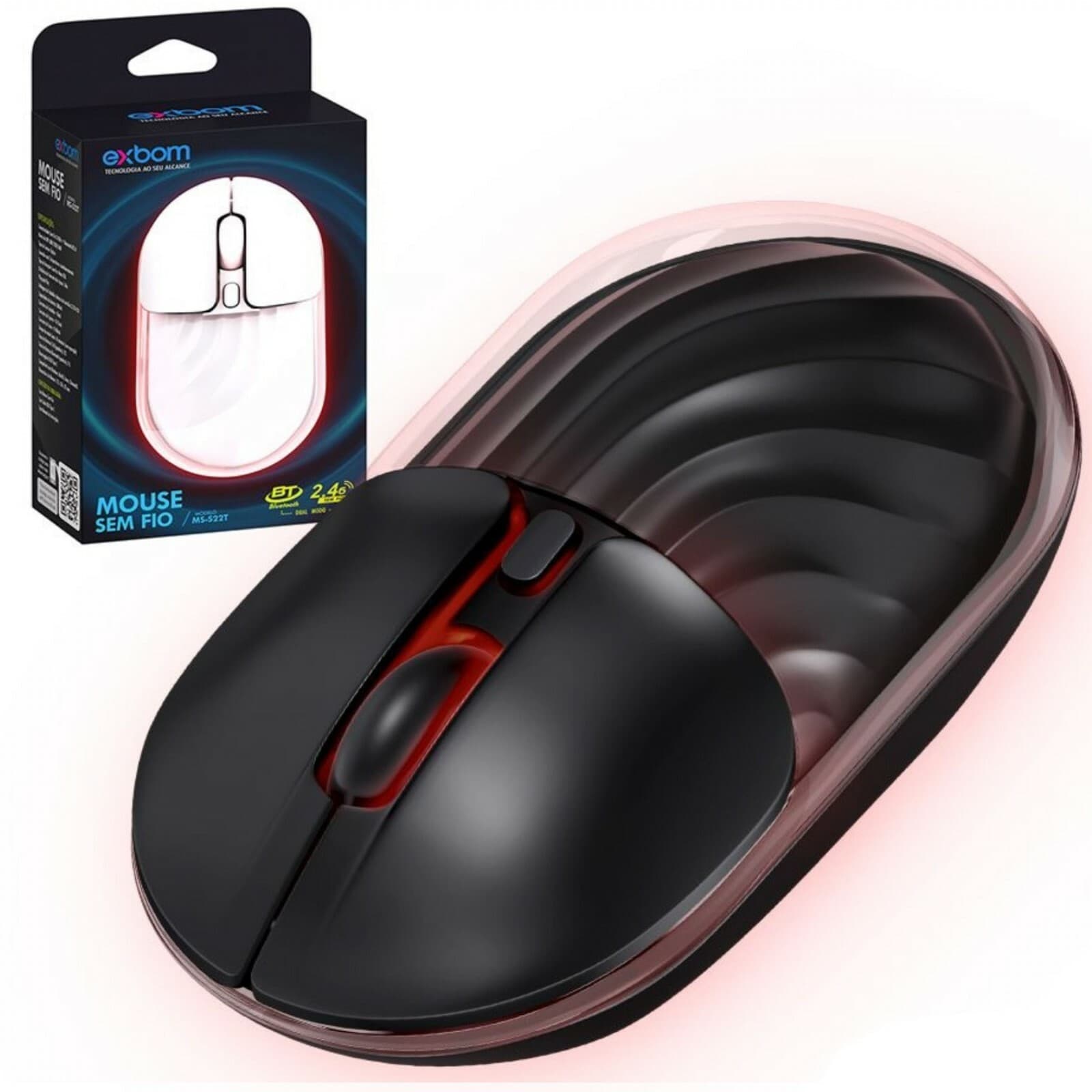 Mouse Sem Fio Exbom MS-S22T Dual Mode 2.4GHz + Bluetooth Transparente - Imagem 2