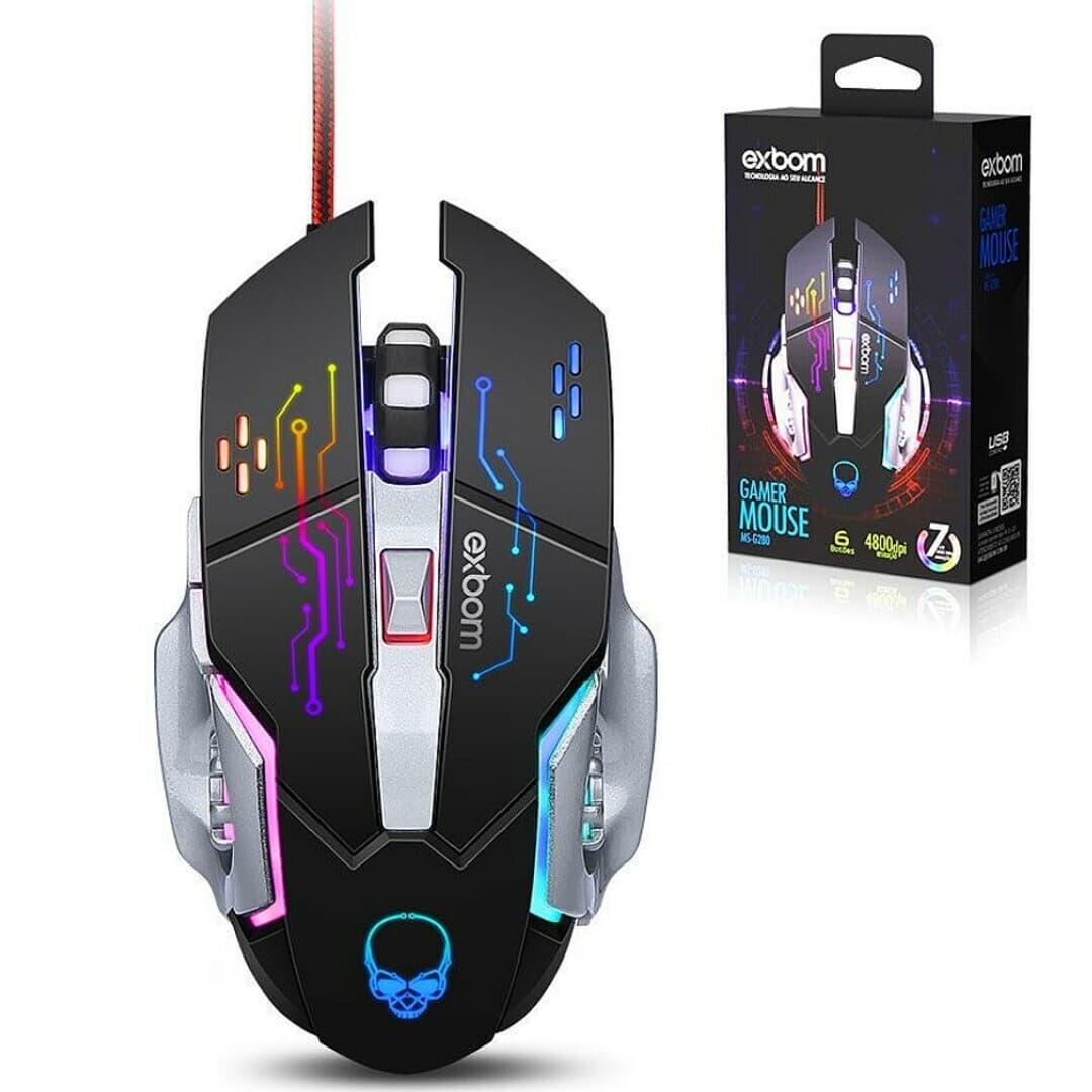 Mouse Gamer Exbom MS-G280 RGB 4800 DPI 6 Botões com Cabo Trançado - Imagem 1