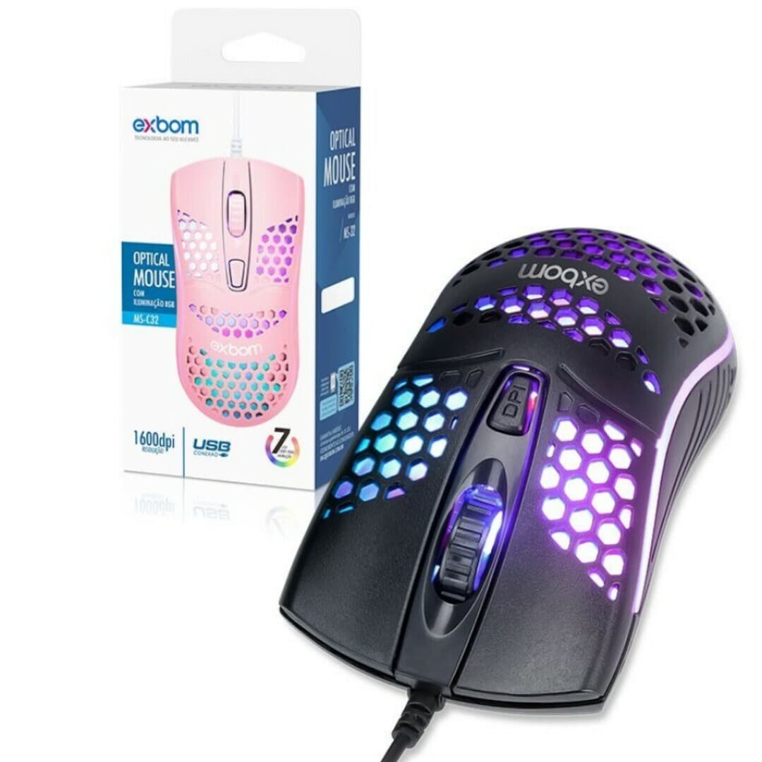 Mouse Gamer Óptico Ultraleve Exbom MS-C32 RGB Colmeia - Imagem 3