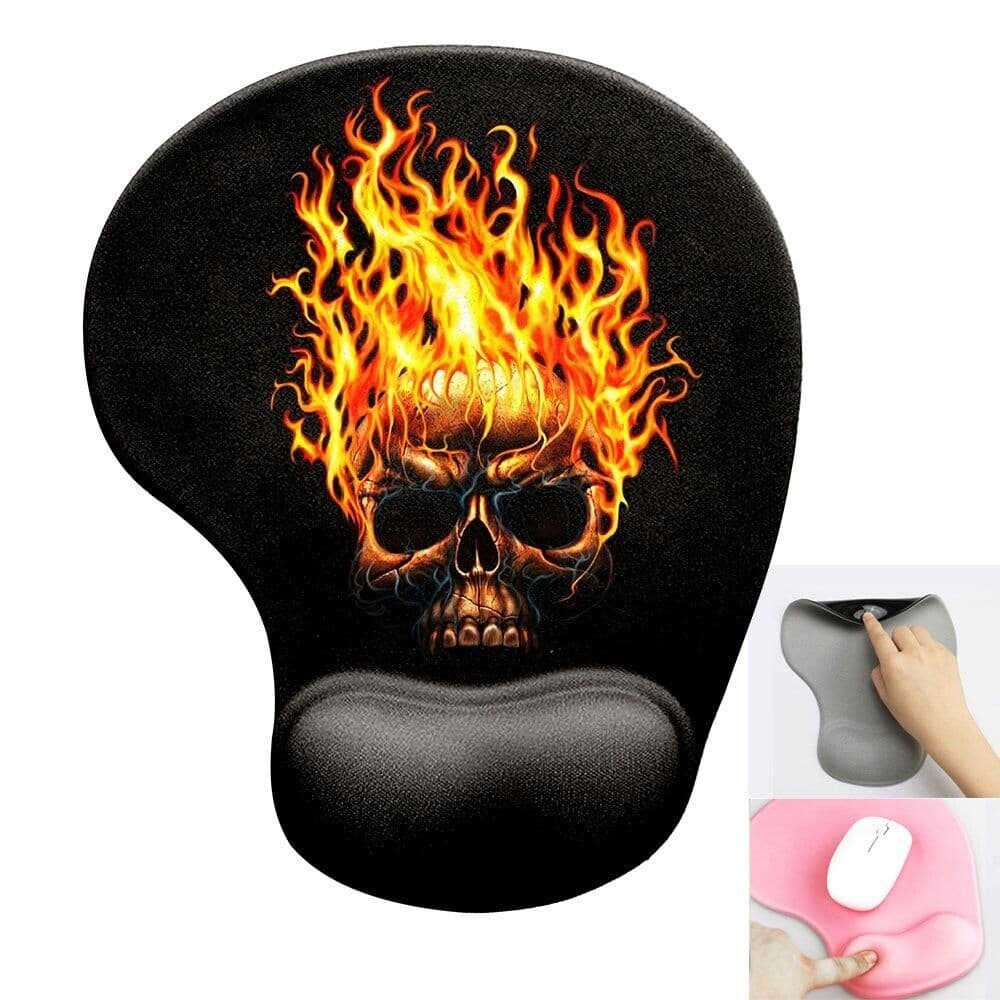 Mouse Pad Ergonômico Exbom Caveira Fogo com Apoio de Punho e Base Antiderrapante - Imagem 1
